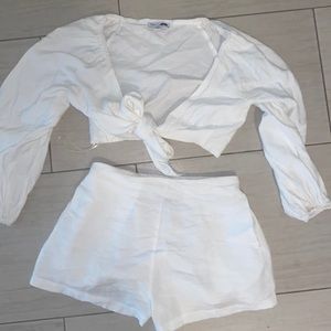 White linen short set